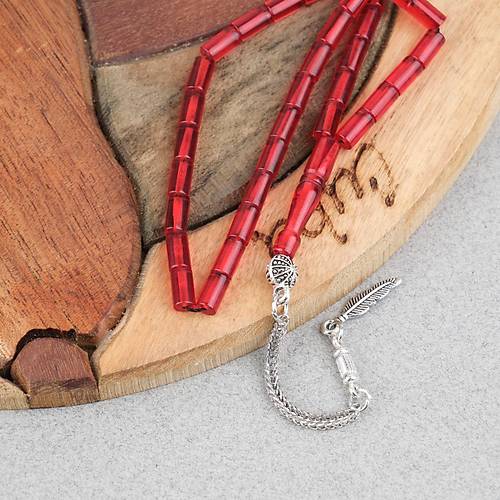 Ate� Kehribar Alpaka P�sk�ll� Kesme Kesim 4x7mm Tesbih- K�rm�z�