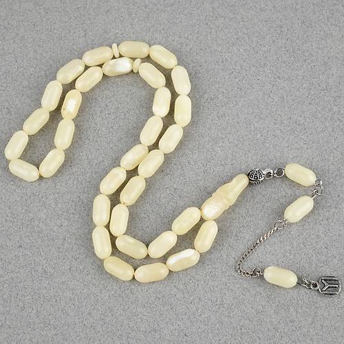 Rus Kaya Damla Kehribar 925Ayar G�m�� P�sk�l Arpa Kesim Kesim 6x12mm Tesbih