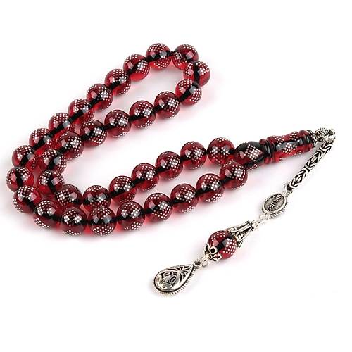 Ate� Kehribar 925Ayar G�m�� �ak�m ve P�sk�l K�re Kesim 9.5mm Tesbih