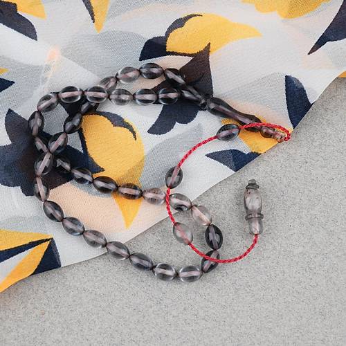 S�kma Kehribar Beyzi Kesim Sistemli Bilek Boy 5x8mm Tesbih Gri