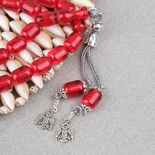 Ate� Kehribar Alpaka P�sk�ll� Kaps�l Kesim 9x12mm Tesbih - Kan K�rm�z�s�