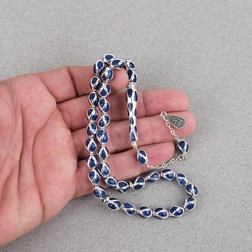 G�m�� Kaplama Kafesli Mine Beyzi 7x9mm Tesbih - Lacivert