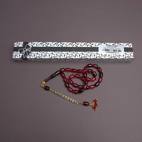 S�kma Kehribar Kaps�l Kesim Alt�n Renk P�sk�ll� 7x11mm Tesbih