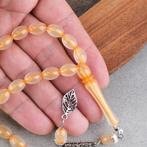 Kedig�z� Toz Kehribar Alpaka P�sk�ll� Beyzi Kesim 7x11mm Tesbih Turuncu