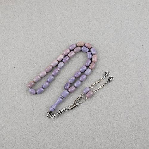 S�kma Kehribar Kaps�l Kesim Alpaka P�sk�ll� 7x11mm Tesbih Lila