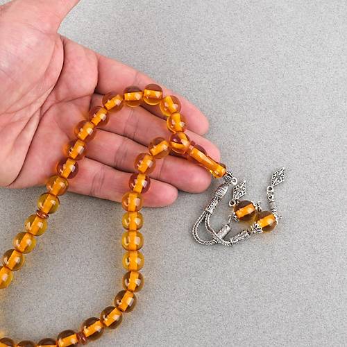 Ate� Kehribar Alpaka P�sk�ll� Kaps�l Kesim 7.5x11mm Tesbih - Bal K�p���