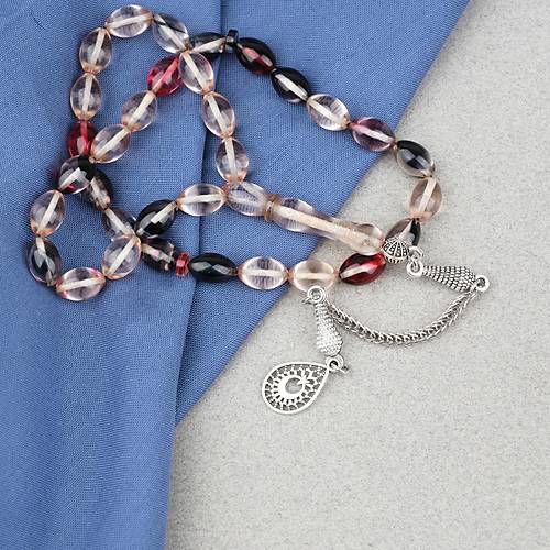 S�kma Kehribar Alpaka P�sk�ll� Beyzi Kesim 7x11mm Tesbih