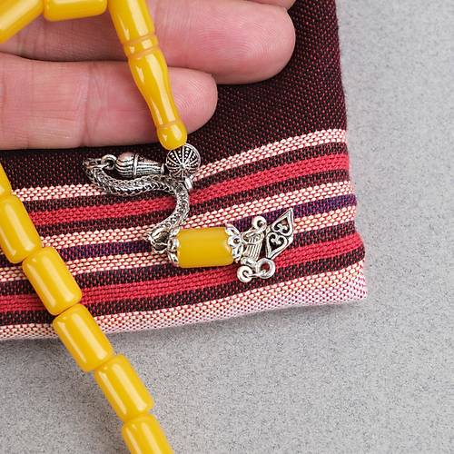 S�kma Kehribar Alpaka P�sk�ll� Kaps�l Kesim 7x12mm Tesbih - Hardal Sar�s�