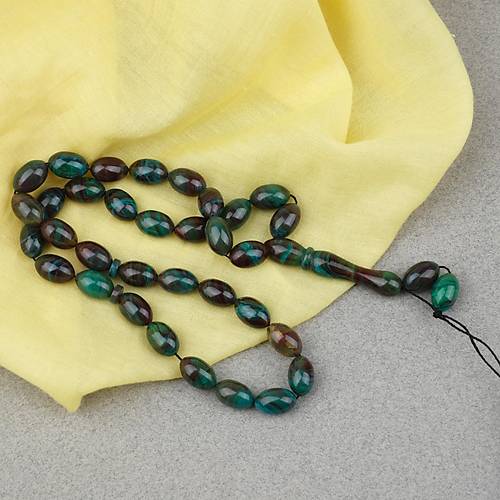 S�kma Kehribar Beyzi Kesim 7x11mm Tesbih- Ye�il- Kahverengi