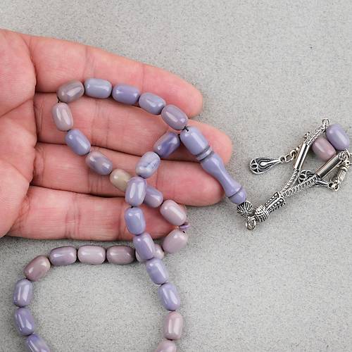 S�kma Kehribar Kaps�l Kesim Alpaka P�sk�ll� 7x11mm Tesbih Lila