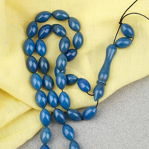 S�kma Kehribar Beyzi Kesim 7x11mm Tesbih- Petrol Mavisi