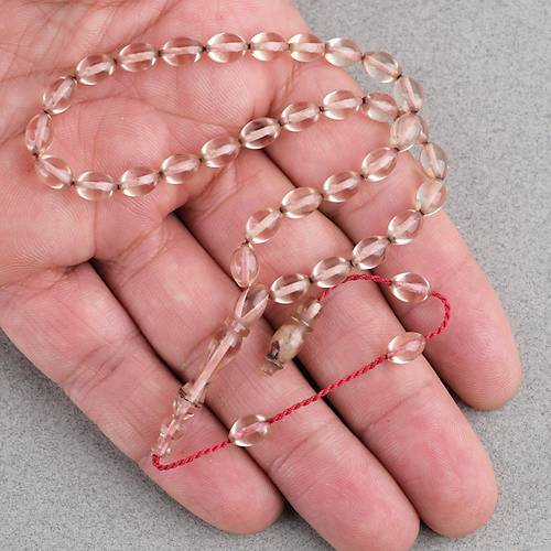 S�kma Kehribar Beyzi Kesim Sistemli Bilek Boy 5x8mm Tesbih �effaf