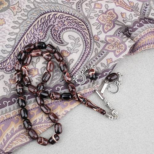 S�kma Kehribar Kaps�l Kesim Alpaka P�sk�ll� 7x11mm Tesbih