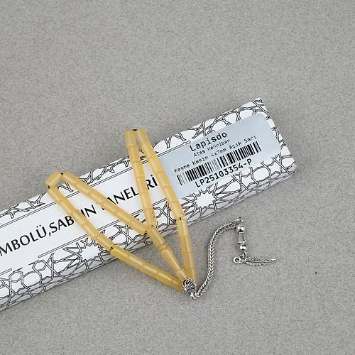 S�kma Kehribar Alpaka P�sk�ll� Kesme Kesim 4x7mm Tesbih- A��k Sar�