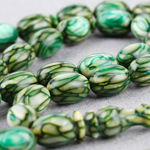 Galalit Yumurta Kesim 8.5x12mm Tesbih -Sedefli Yeil