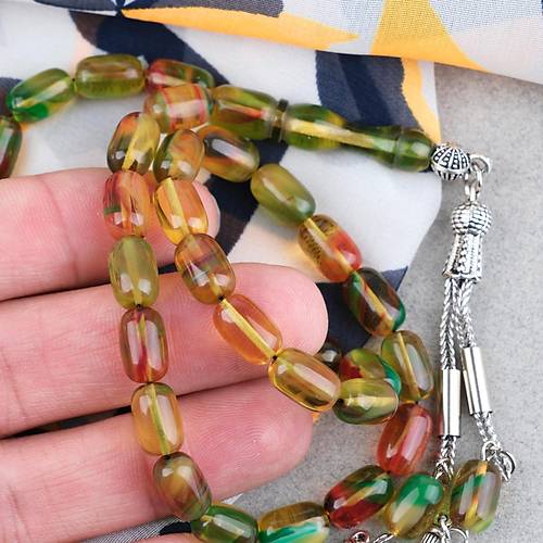 S�kma Kehribar Kaps�l Kesim Alpaka P�sk�ll� 7x11mm Tesbih