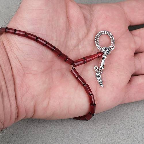 Ate� Kehribar Alpaka P�sk�ll� Kesme Kesim 4x7mm Tesbih- Bordo