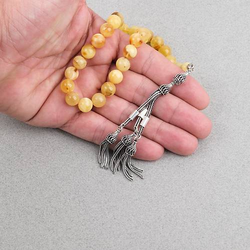 Rus Kaya Damla Kehribar 925ayar G�m�� P�sk�l K�re Kesim 9mm Tesbih