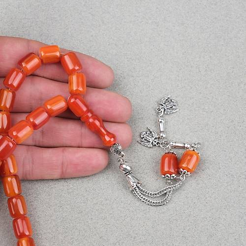 S�kma Kehribar Alpaka P�sk�ll� Kaps�l Kesim 9x11mm Tesbih - A��k Kestane