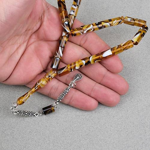 Arizona Katalin Alpaka P�sk�l Kesme Kesim 7x10mm Tesbih- Kahverengi Sar�