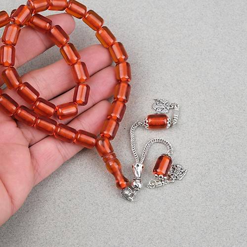 Ate� Kehribar Alpaka P�sk�ll� Kaps�l Kesim 9x12mm Tesbih - �effaf Karamel