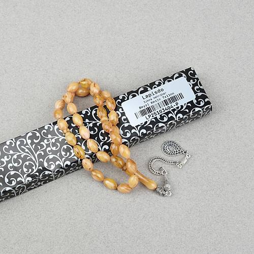 S�kma Kehribar Alpaka P�sk�ll� Beyzi Kesim 7x11mm Tesbih- Krem Sar�