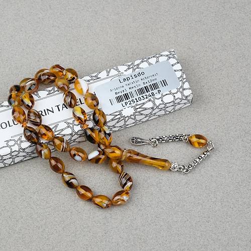 Arizona Katalin Alpaka P�sk�l Beyzi Kesim 8x12mm Tesbih- Sar� Kahverengi