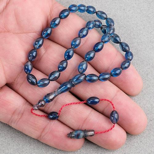 S�kma Kehribar Beyzi Kesim Sistemli Bilek Boy 5x8mm Tesbih Mavi