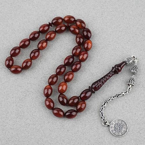 Kadim Katalin �ekoslovak El Boy ��lemeli �mame 925Ayar G�m�� P�sk�l Beyzi Kesim 7x10mm Tesbih