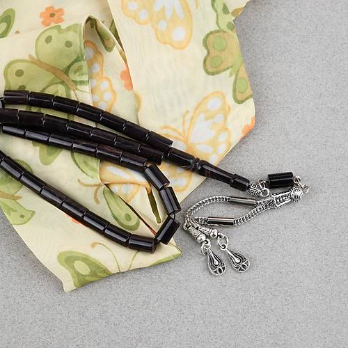 S�kma Kehribar Kesme Kesim Alpaka P�sk�ll� 6x10mm Tesbih