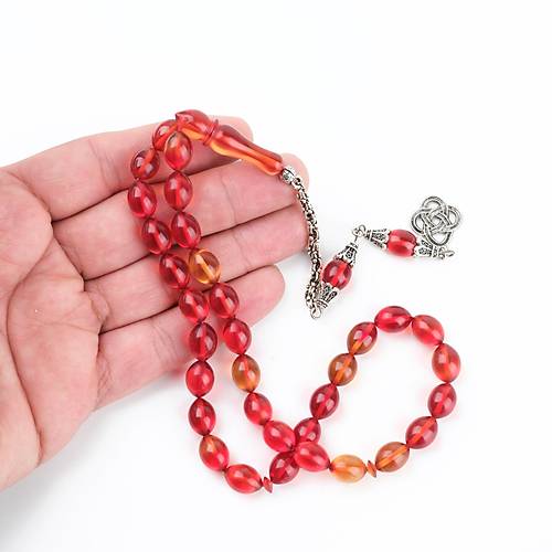 S�kma Kehribar Alpaka P�sk�l Beyzi Kesim 8.5x11.5mm Tesbih