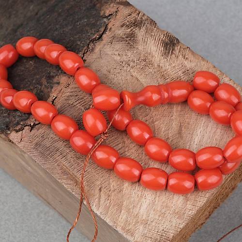 S�kma Kehribar Beyzi Kesim 9x11mm Tesbih - Turuncu P�sk�ls�z