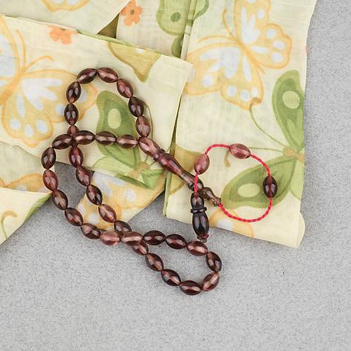 S�kma Kehribar Beyzi Kesim Sistemli Bilek Boy 5x8mm Tesbih Kahverengi