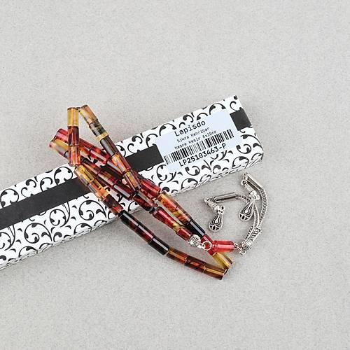 S�kma Kehribar Kesme Kesim Alpaka P�sk�ll� 6x10mm Tesbih