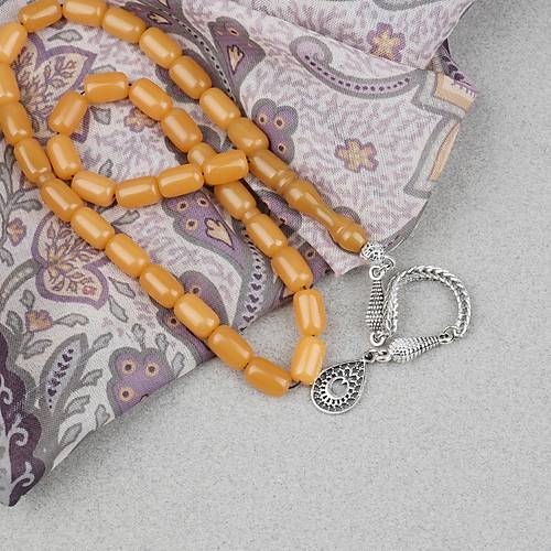 S�kma Kehribar Alpaka P�sk�ll� Kaps�l Kesim 7x11mm Tesbih- A��k Kahverengi