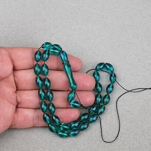 Ate� Kehribar Beyzi Kesim 7x11mm Tesbih- �effaf Ye�il