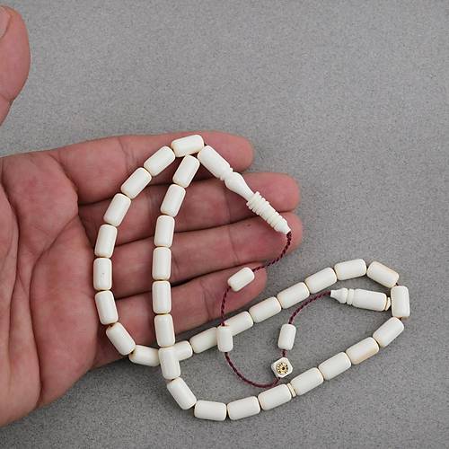 Kadim Katalin Eski Obje Mahjong Ta�� Usta ��i �mzal� Kaps�l Kesim 6x11mm Tesbih-Beyaz