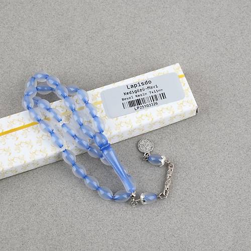 Kedig�z� Alpaka P�sk�ll� Beyzi Kesim 7x11mm Tesbih- Mavi