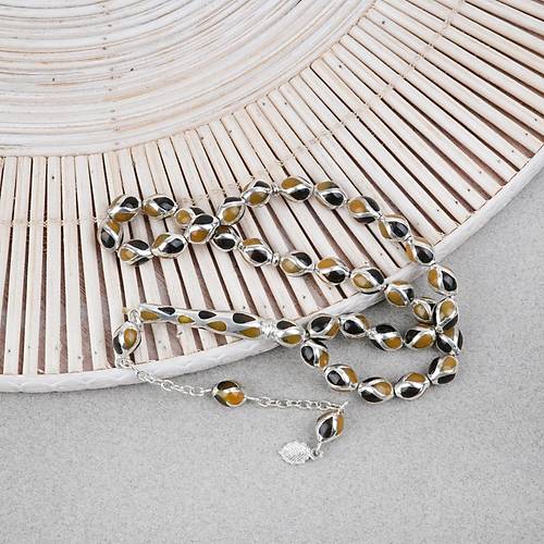 G�m�� Kaplama Kafesli Mine Beyzi 7x9mm Tesbih -Siyah Sar�