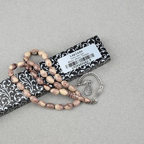 S�kma Kehribar Alpaka P�sk�ll� Beyzi Kesim 7x11mm Tesbih- Kahverengi