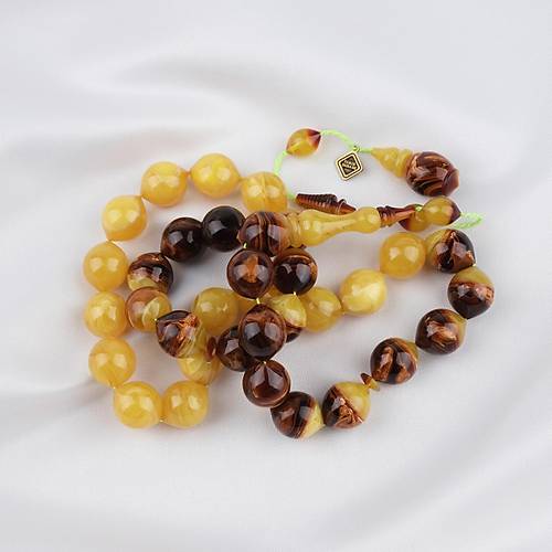 S�kma Kehribar Usta ��i �mzal� �algami Kesim 13x14mm Tesbih