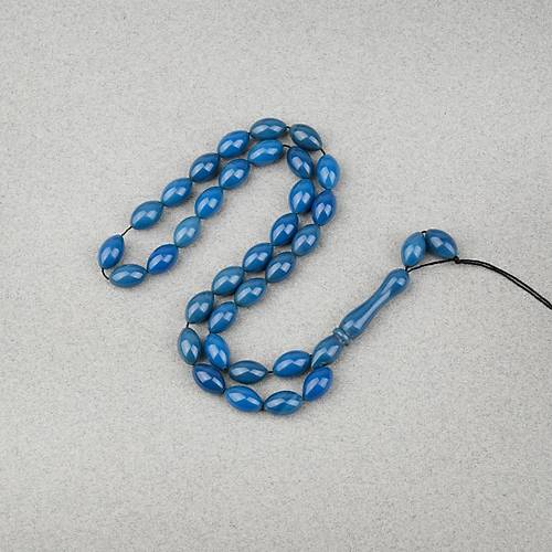 S�kma Kehribar Beyzi Kesim 7x11mm Tesbih- Petrol Mavisi