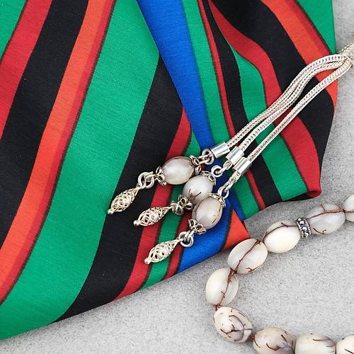 K�br�s Hurma �ekirde�i 925Ayar G�m�� P�sk�l Beyzi Kesim 8x10mm Tesbih