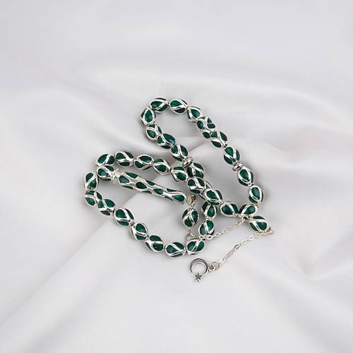 G�m�� Kaplama Kafesli Mine Beyzi 7x9mm Tesbih - Ye�il