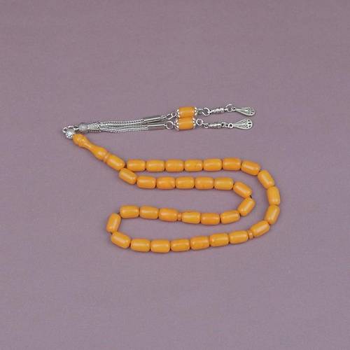 S�kma Kehribar Alpaka P�sk�ll� Kaps�l Kesim 7x11mm Tesbih- Sar�