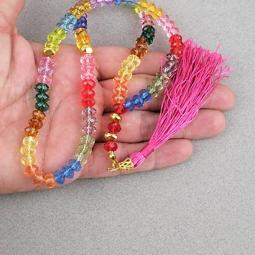 Kristal �ok Renkli 99luk Tekerlek Kesim 8x5mm Namaz Tesbihi -Bonibon