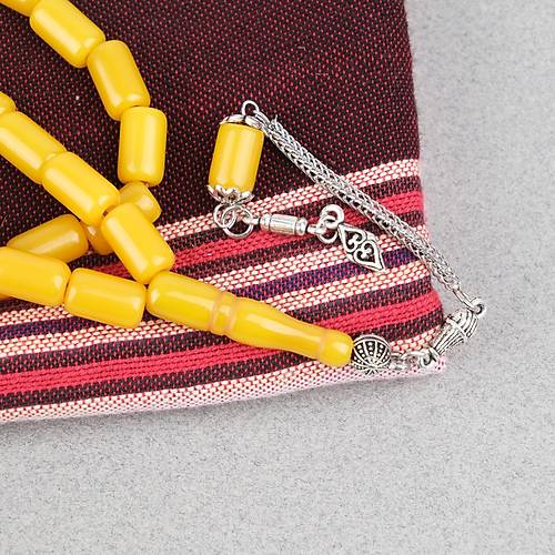 S�kma Kehribar Alpaka P�sk�ll� Kaps�l Kesim 7x12mm Tesbih - Hardal Sar�s�