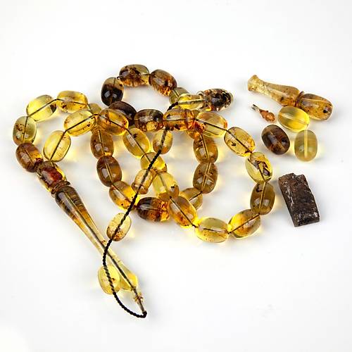 Dominik Mavi Kaya Fosil Amber Badem Kesim 10.8x15mm Tesbih
