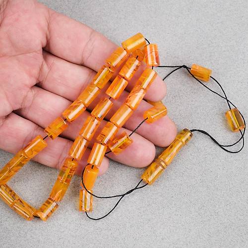 S�kma Kehribar Hareli Kesme Kesim 7x11mm Tesbih -Bal Sar�s�