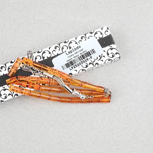 S�kma Kehribar Kesme Kesim Alpaka P�sk�ll� 6x10mm Tesbih Turuncu